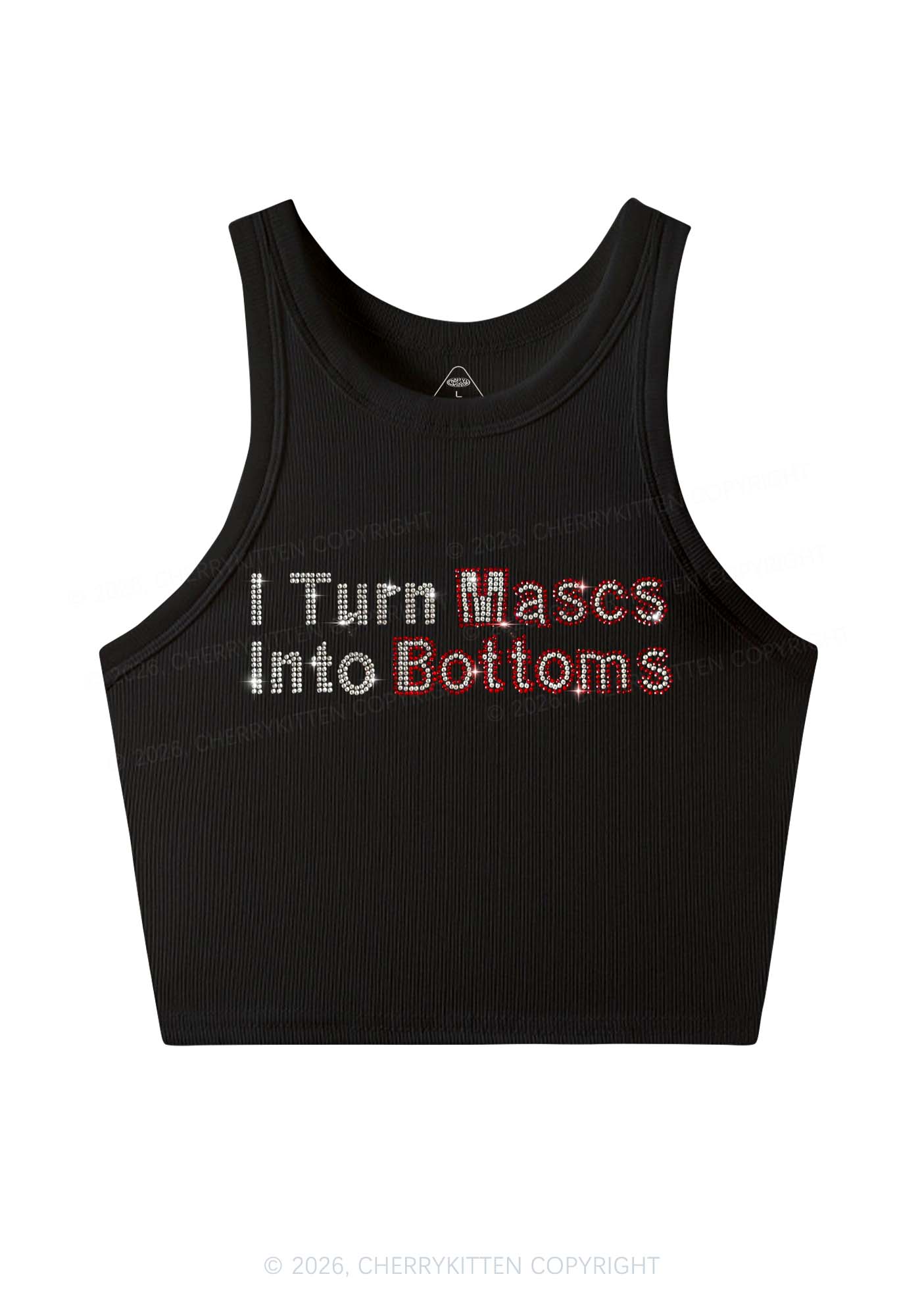 Rhinestone I Turn Mascs Into Bottoms Y2K Crop Tank Top Cherrykitten
