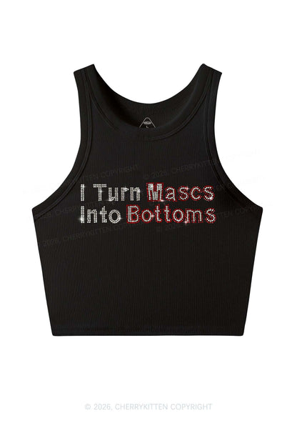 Rhinestone I Turn Mascs Into Bottoms Y2K Crop Tank Top Cherrykitten
