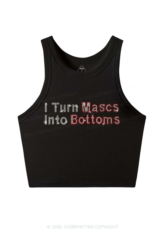Rhinestone I Turn Mascs Into Bottoms Y2K Crop Tank Top Cherrykitten