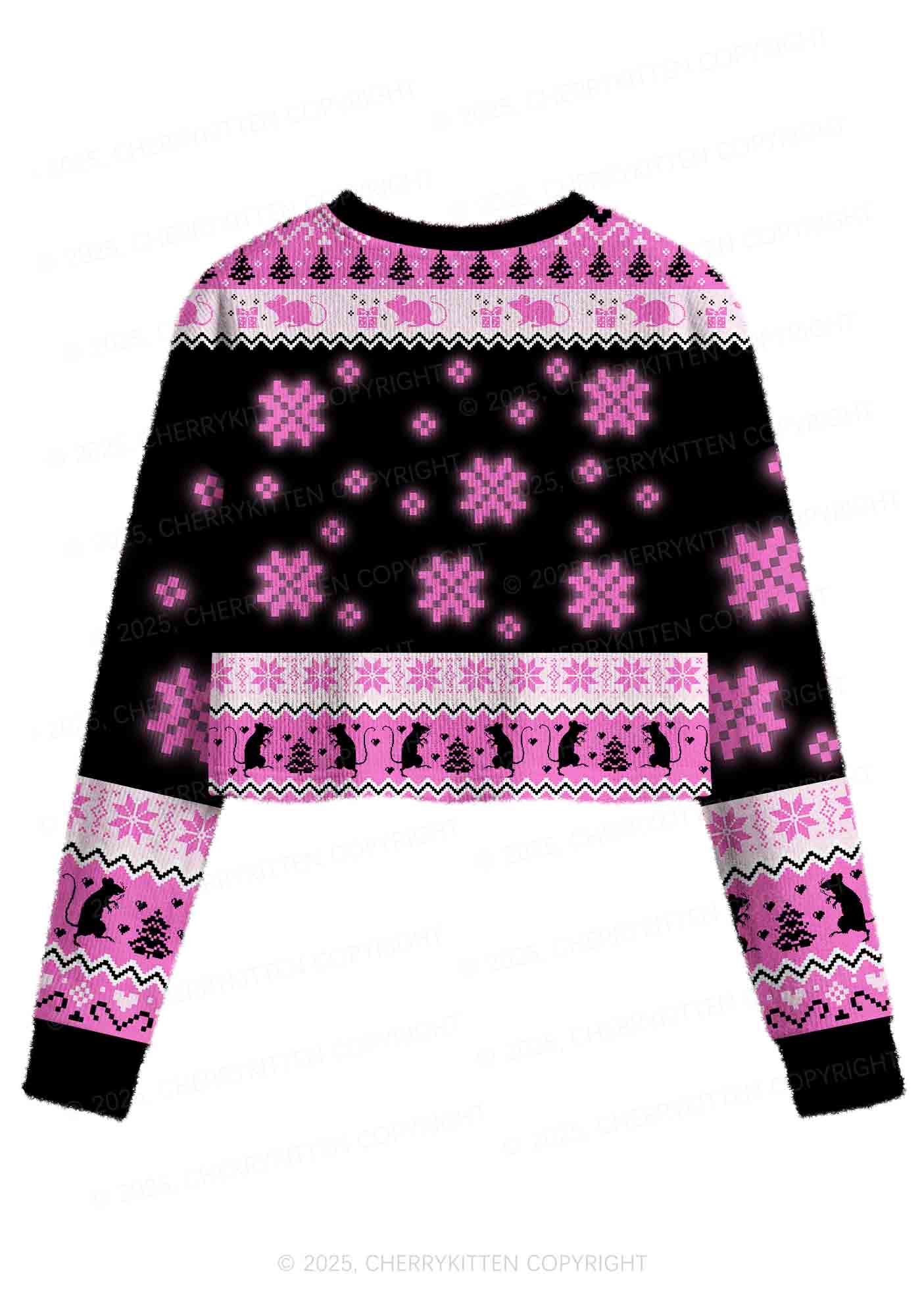 Hot Pink Ratz Y2K Christmas Crop Knit Sweatshirt Cherrykitten