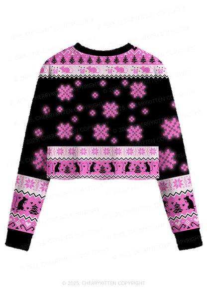 Hot Pink Ratz Y2K Christmas Crop Knit Sweatshirt Cherrykitten