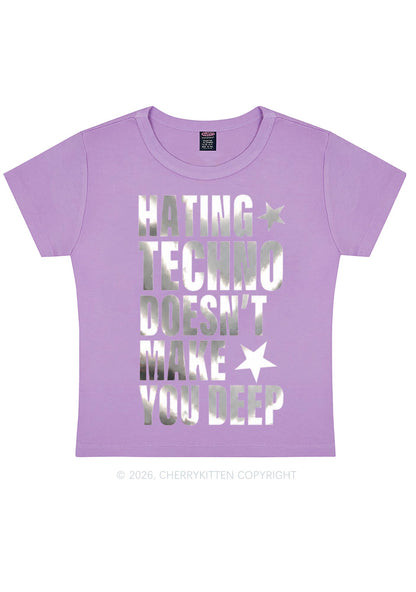 Hating Techno Silver Foil Printed Y2K Baby Tee Cherrykitten