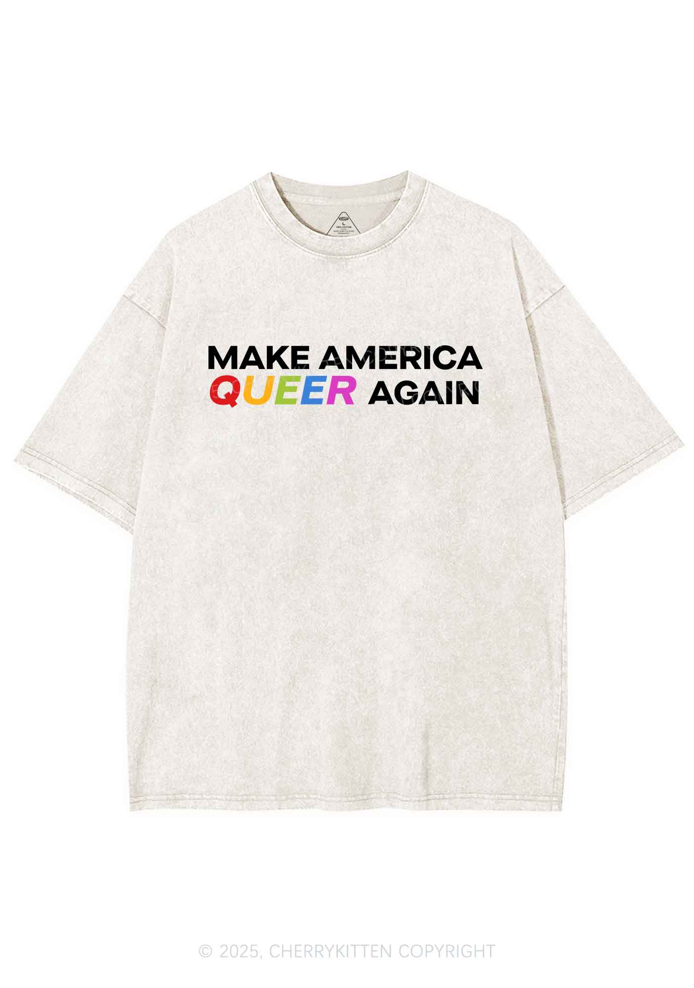 Make America Queer Again Pride Y2K Shirts Washed Tee Cherrykitten