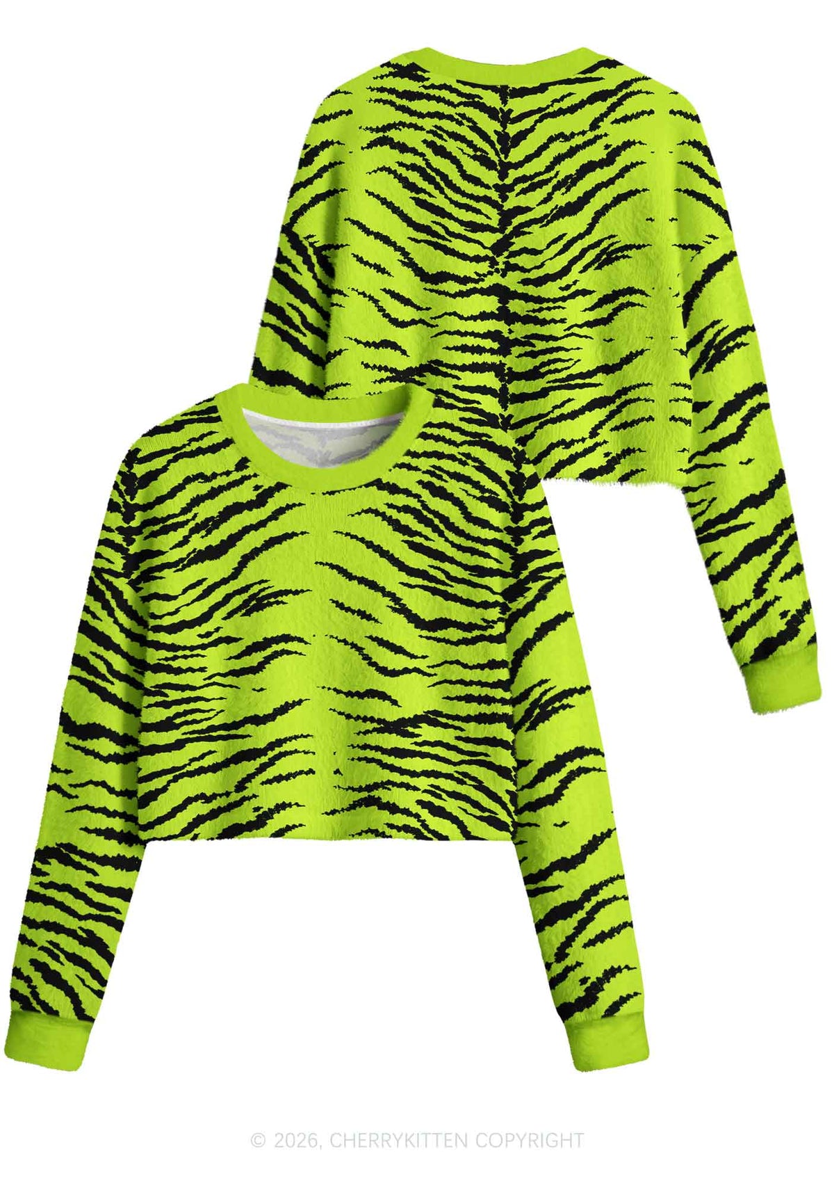 Green Zebra Y2K Crop Knit Sweatshirt Cherrykitten