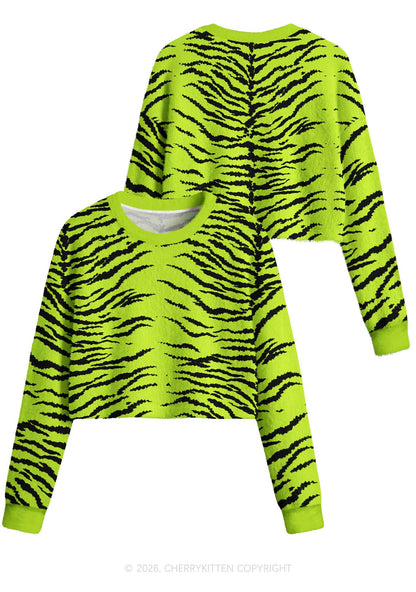 Green Zebra Y2K Crop Knit Sweatshirt Cherrykitten