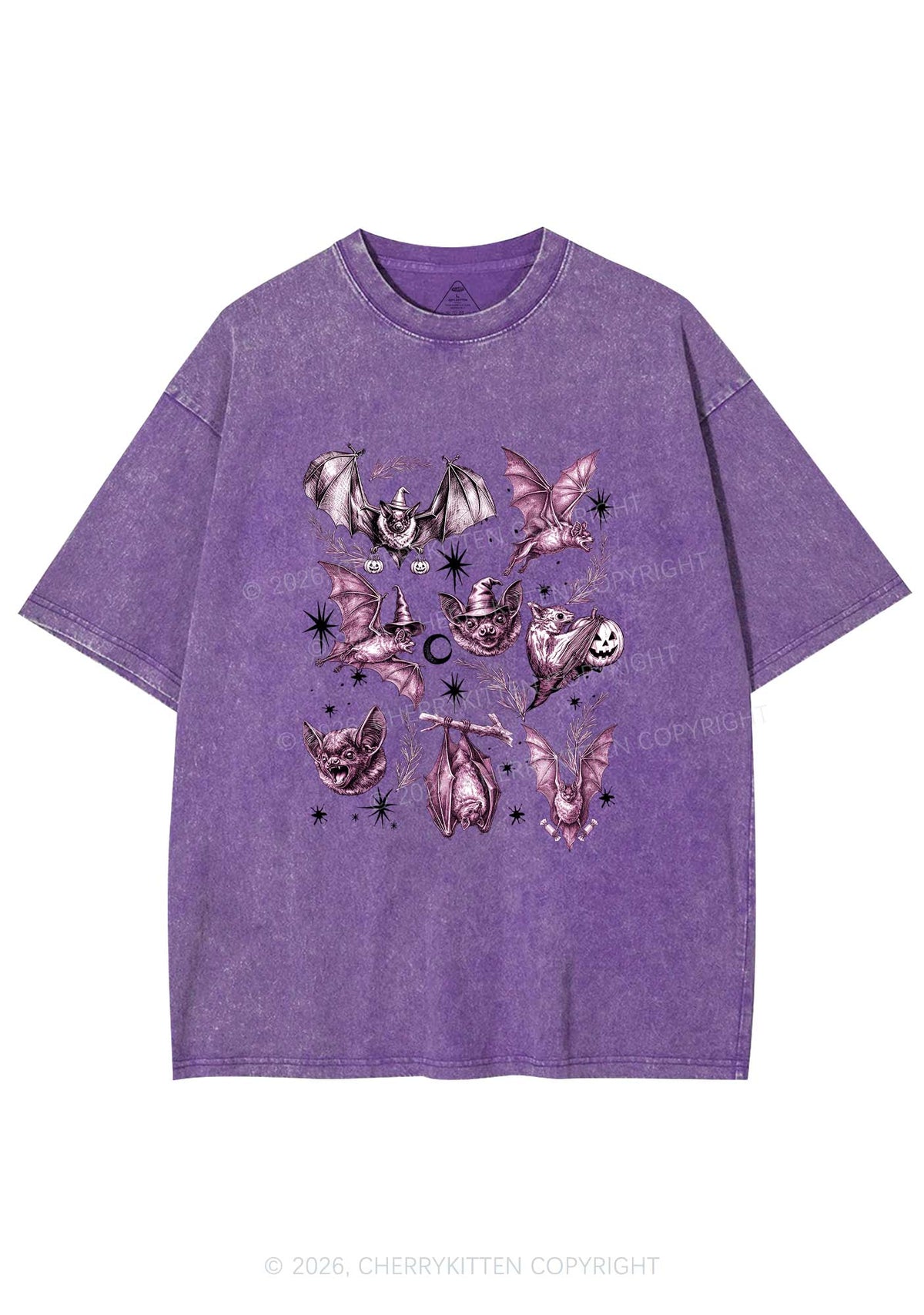 Halloween Bat Wizard Hat Y2K Shirts Washed Tee Cherrykitten