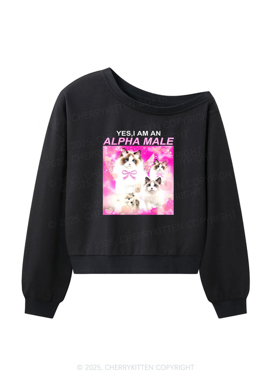 Alpha Male Y2K Off Shoulder Sweatshirts Cherrykitten