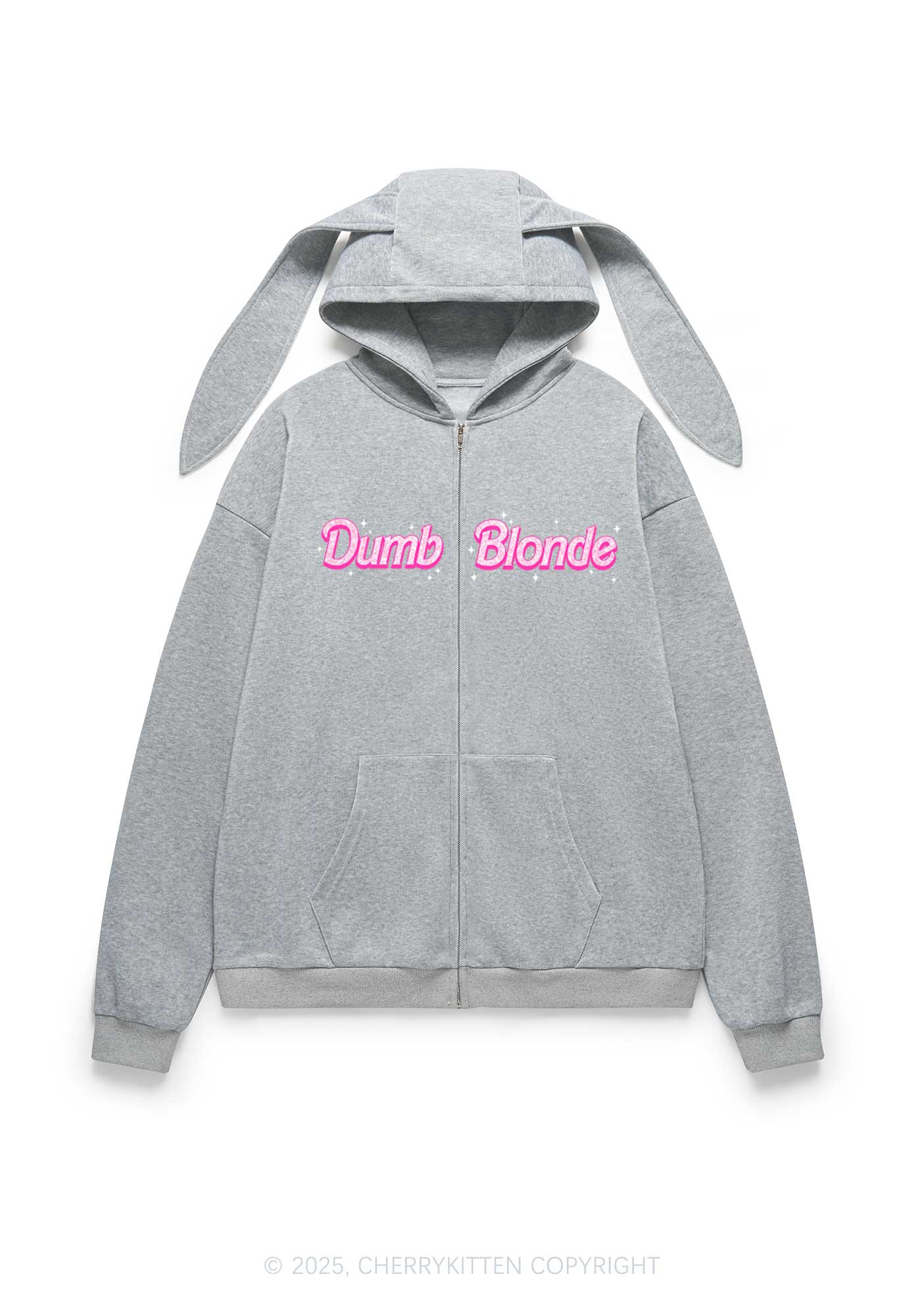 Dumb Blonde Y2K Bunny Ear Zip Hoodie Cherrykitten