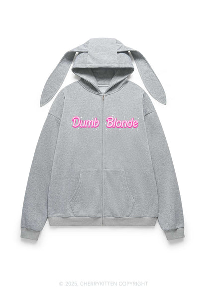 Dumb Blonde Y2K Bunny Ear Zip Hoodie Cherrykitten