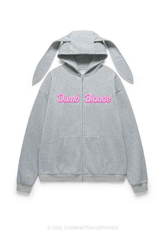 Dumb Blonde Y2K Bunny Ear Zip Hoodie Cherrykitten