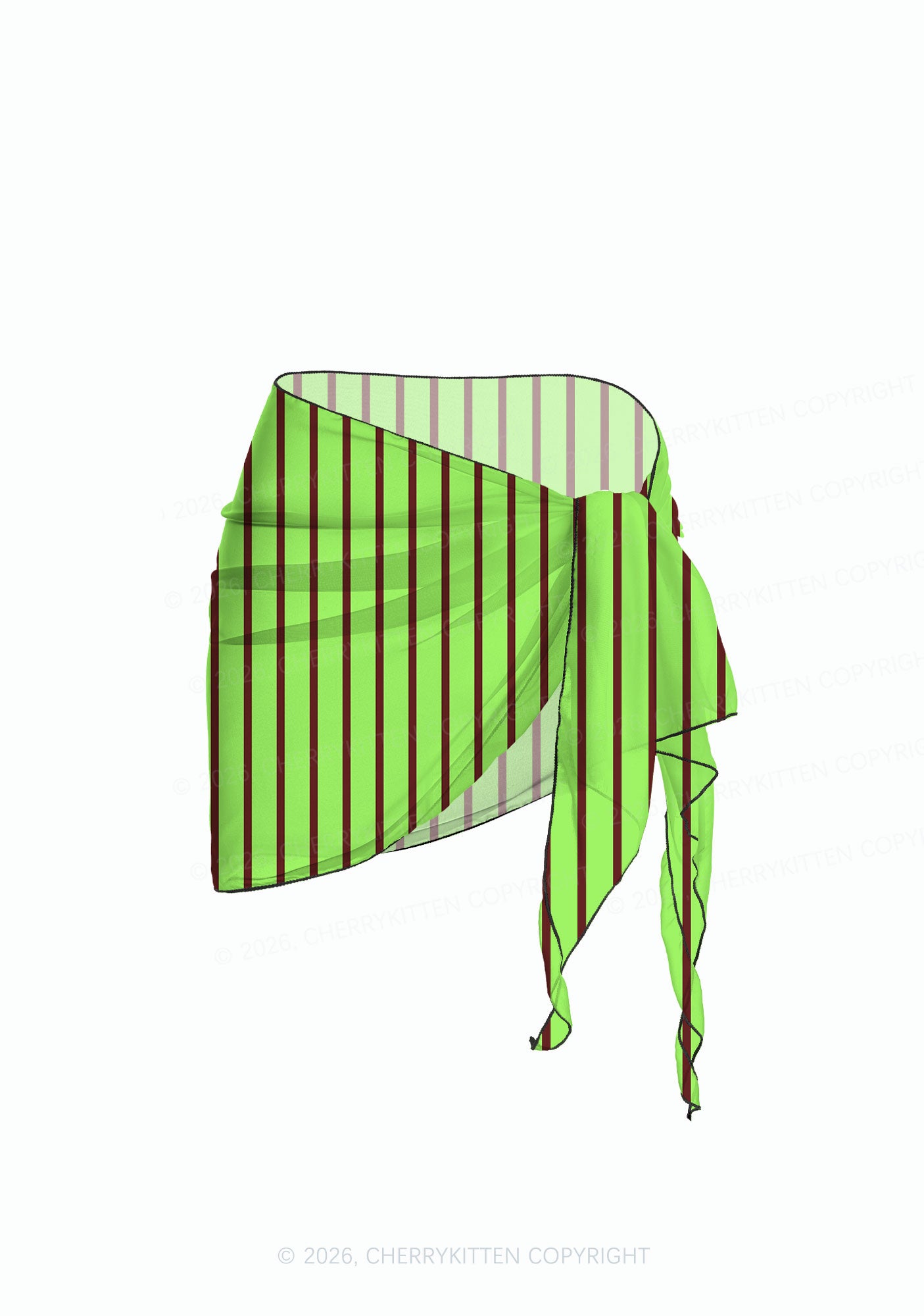 Green Brown Stripes Y2K Print Bikini Set Cherrykitten