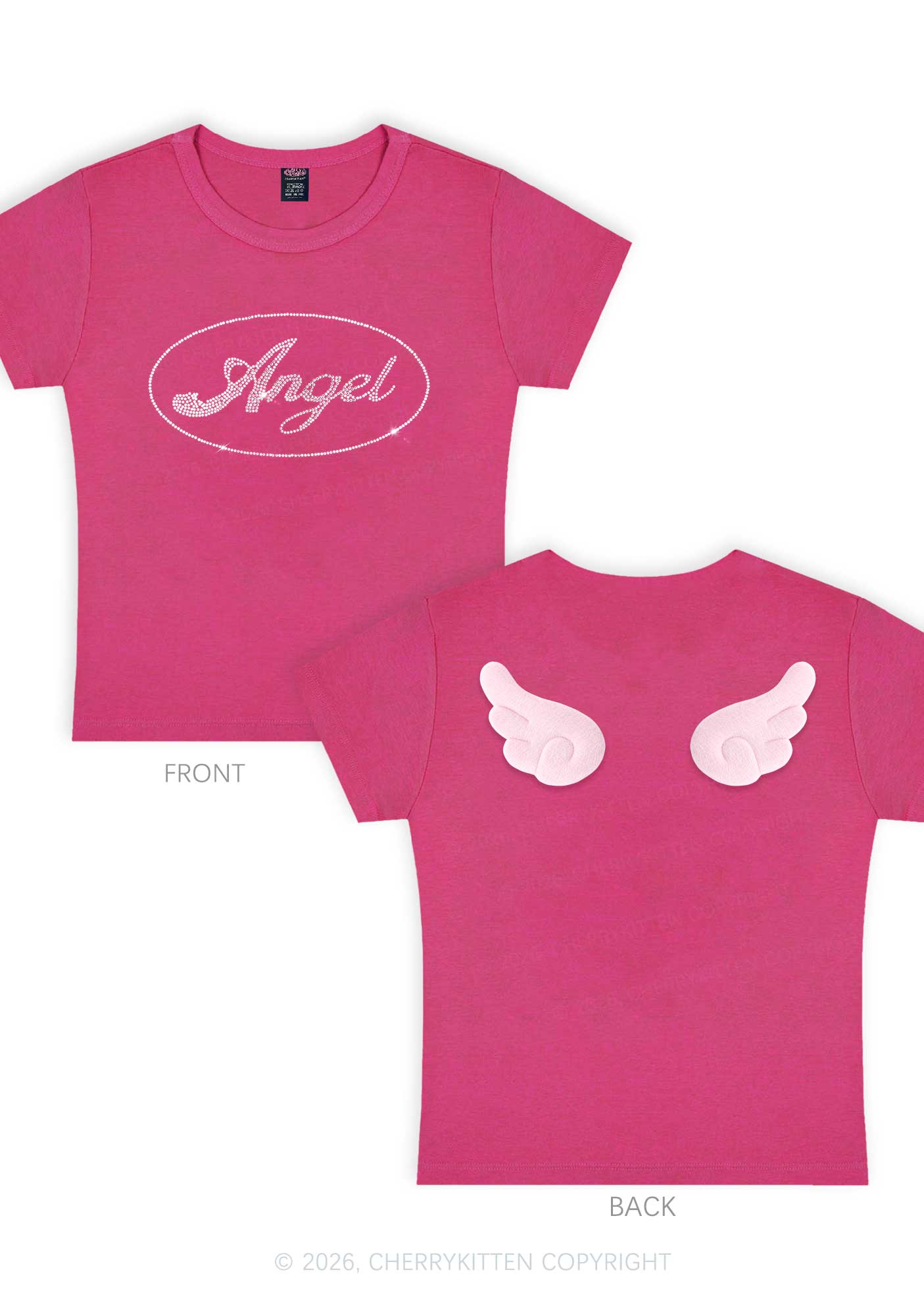 Rhinestone Angel Y2K Goth Angel Wings Baby Tee Cherrykitten