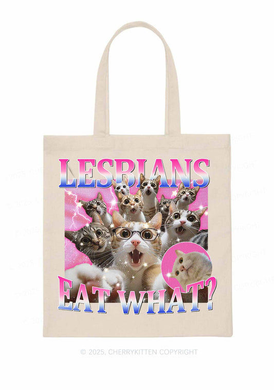Lesbians Eat What Cat Pride Y2K Canvas Tote Bag Cherrykitten