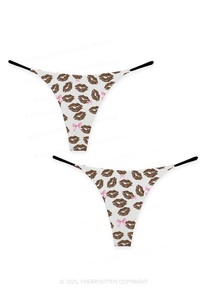 Leopard Lip Print Valentine's Day Y2K Print Couples Thong Set Cherrykitten