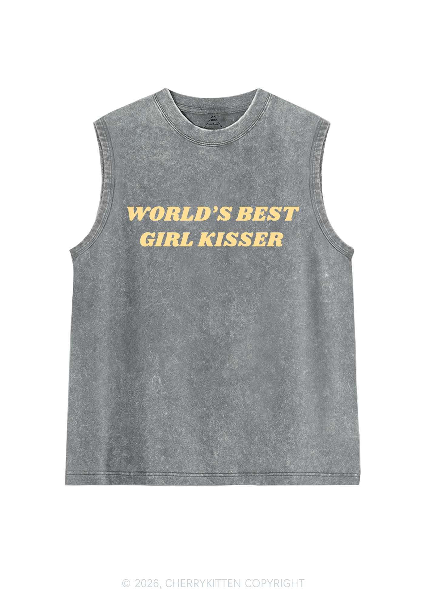 Best Girl Kisser Pride Y2K Washed Muscle Tank Cherrykitten
