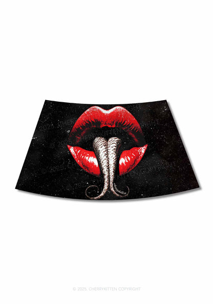 Halloween Snake Tongue Red Lips Y2K Print Mini Skirt Cherrykitten