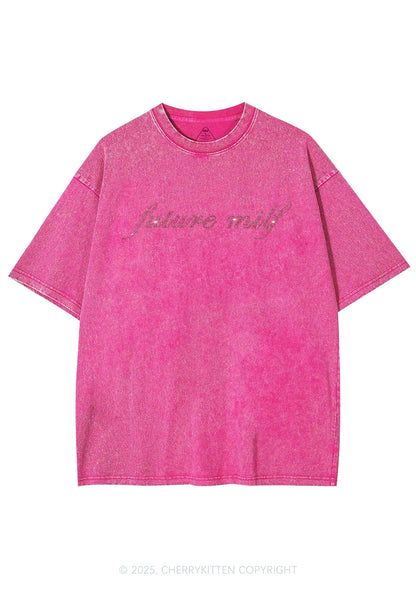 Rhinestone Pink Future Mxxf Y2K Shirts Washed Tee Cherrykitten