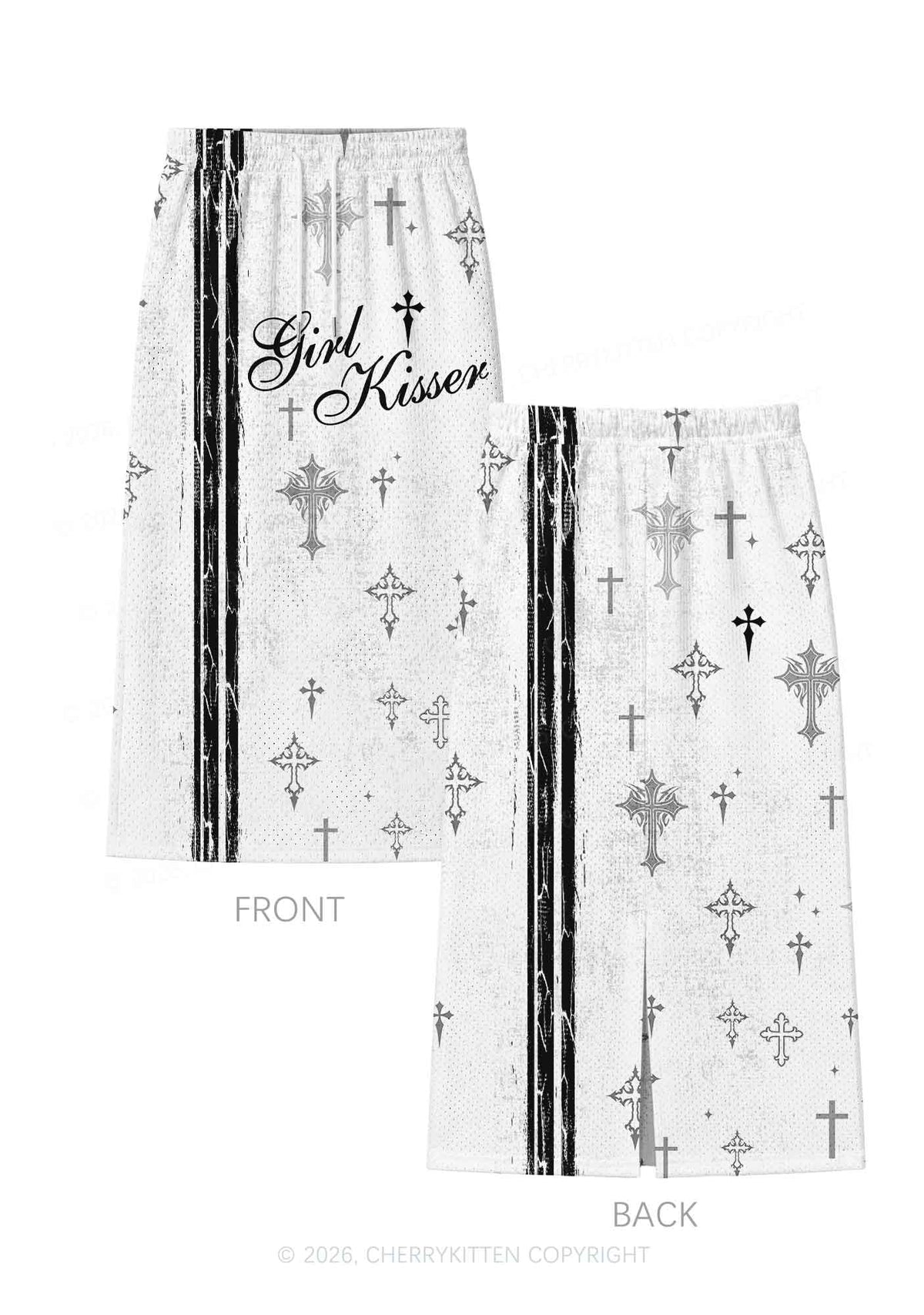 Girl Kisser Grey Cross Y2K Sport Jersey Drawstring Midi Skirt Cherrykitten