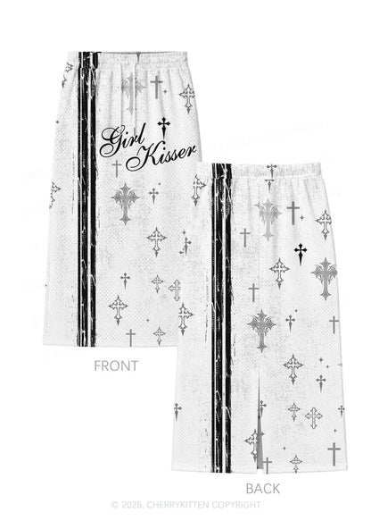 Girl Kisser Grey Cross Y2K Sport Jersey Drawstring Midi Skirt Cherrykitten