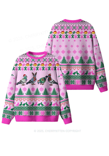Christmas Pigeon Y2K Christmas Knit Sweatshirt Cherrykitten