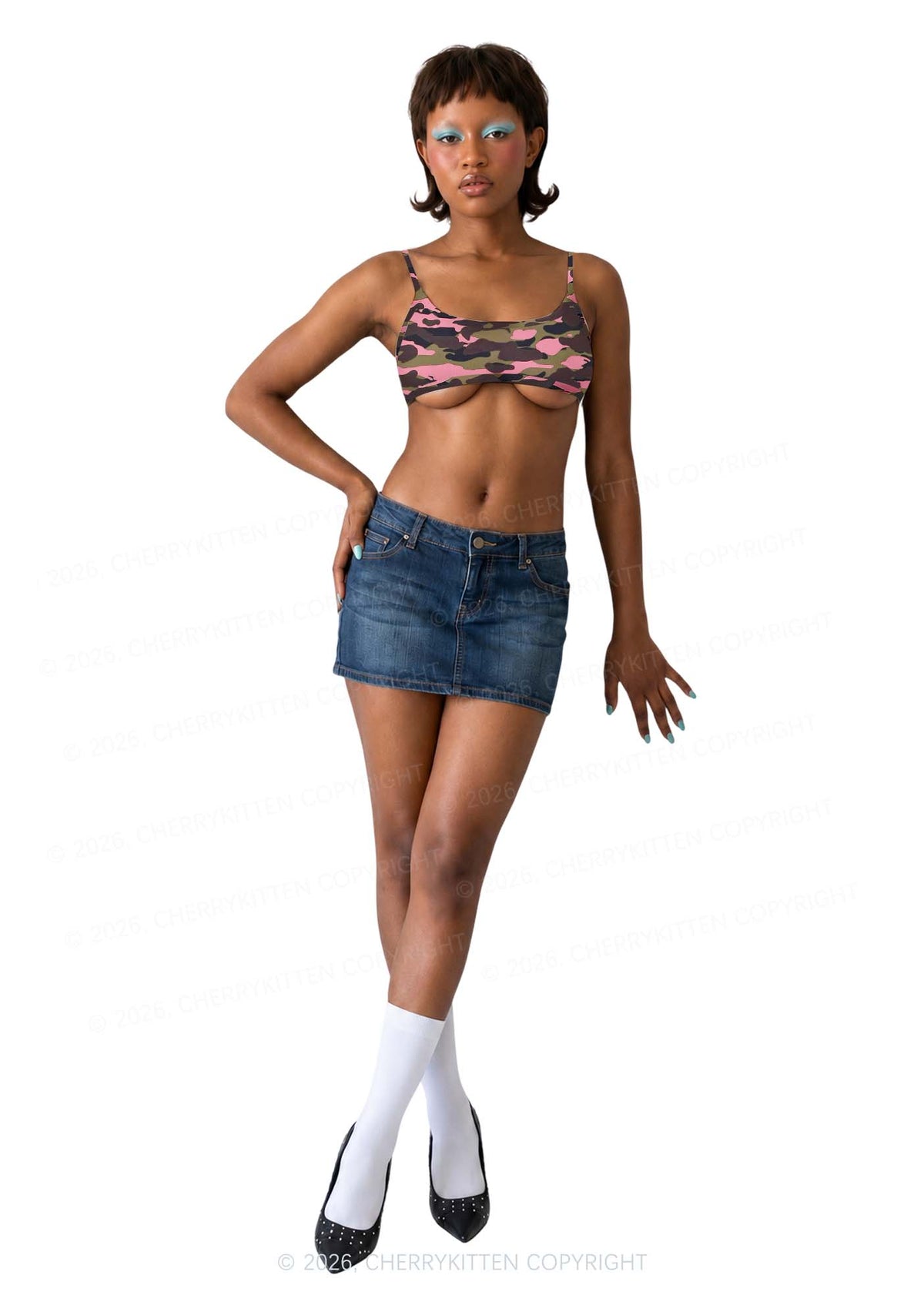 Pink Camouflage Y2K Print Super Crop Cami Cherrykitten
