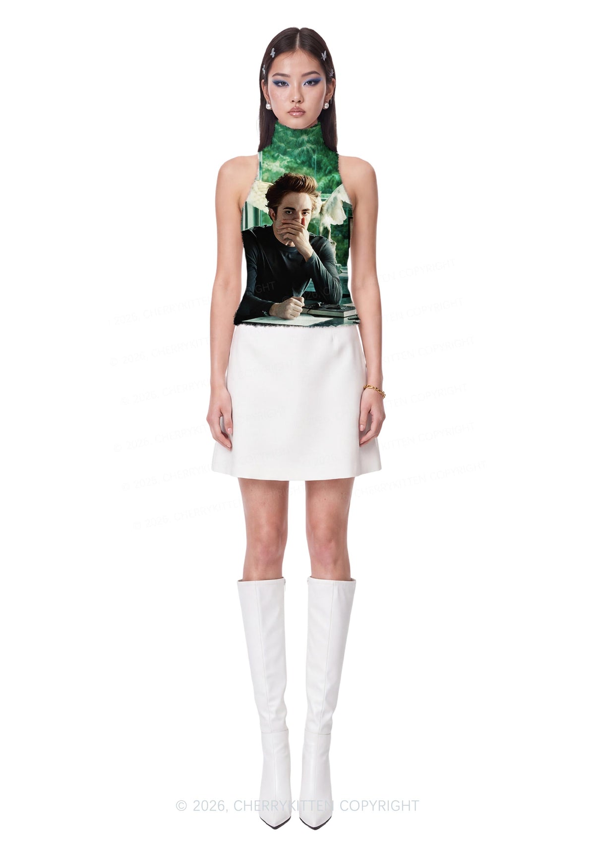 Vampire Boy Y2K Knit Turtleneck Tank Top Cherrykitten