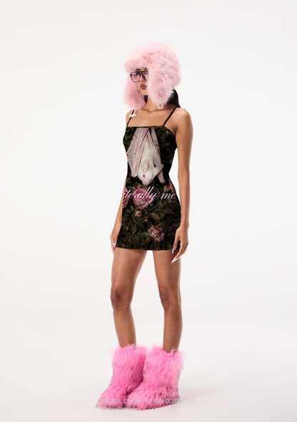 Halloween Literally Me White Bat Y2K Print Slip Dress Cherrykitten