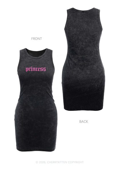 Rhinestone Princess Y2K Washed Tank Dress Cherrykitten