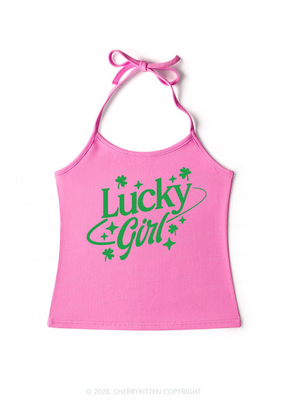Lucky Girl Star Clover St Patricks Y2K Halter Neck Cami Cherrykitten