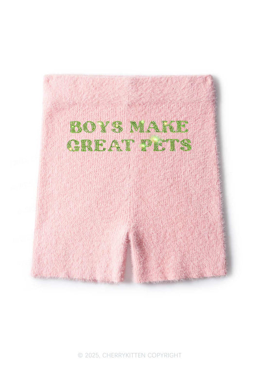 Rhinestone Boys Make Gr8 Pets Y2K Fluffy Shorts Cherrykitten