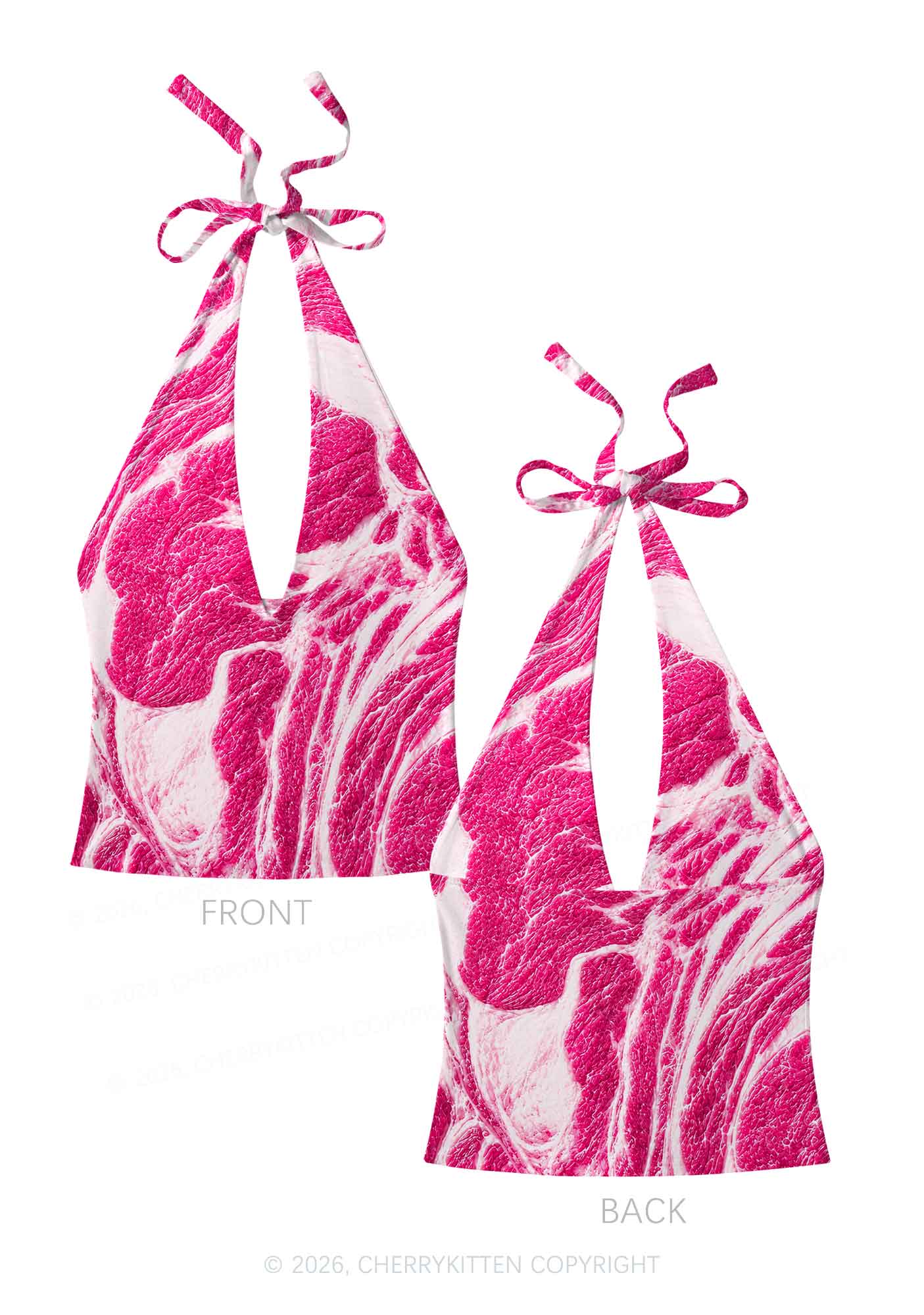 Halloween Pink Beef Texture Y2K Print Halter Deep V Neck Cami Cherrykitten