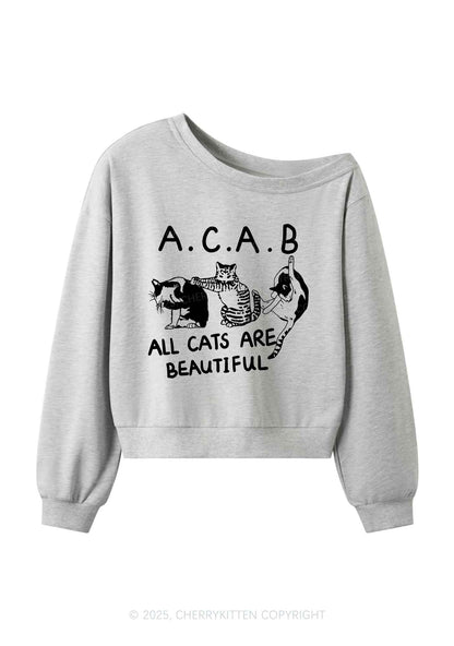 ACAB Cats Y2K Off Shoulder Sweatshirts Cherrykitten