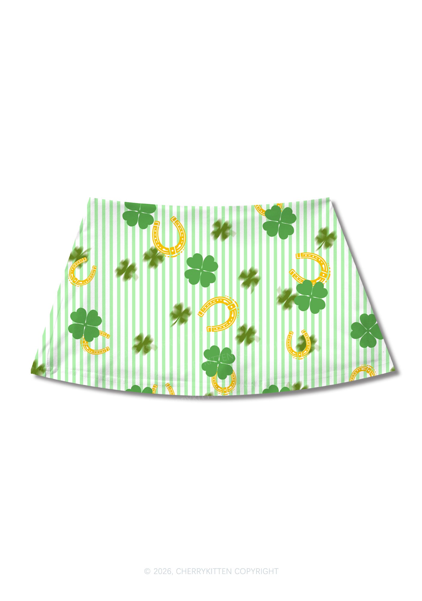 Green Stripe Clover Horseshoe St Patricks Y2K Print Mini Skirt Cherrykitten