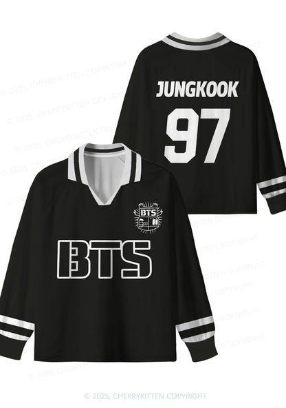 Black Kpop Boys Number Y2K Long Sleeve Sport Jersey Shirts Cherrykitten