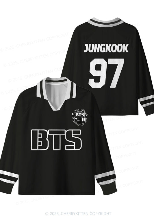 Black Kpop Boys Number Y2K Long Sleeve Sport Jersey Shirts Cherrykitten