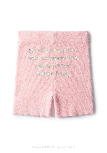 Rhinestone Dont Give Me Cigarette Y2K Fluffy Shorts Cherrykitten