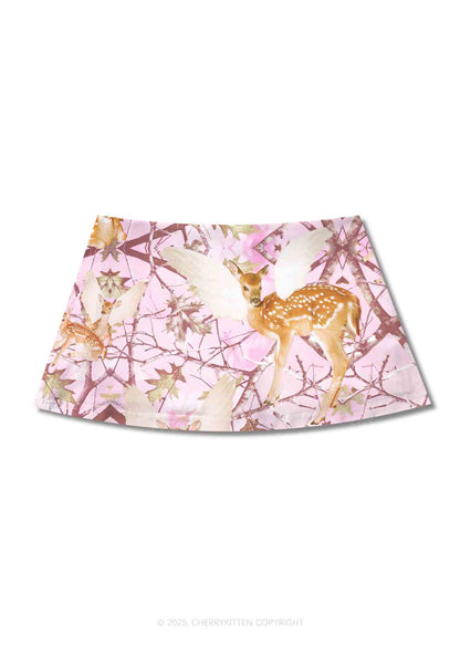 Pink Wood Deer Y2K Print Mini Skirt Cherrykitten