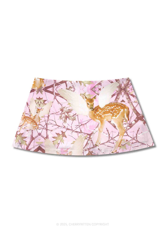 Pink Wood Deer Y2K Print Mini Skirt Cherrykitten
