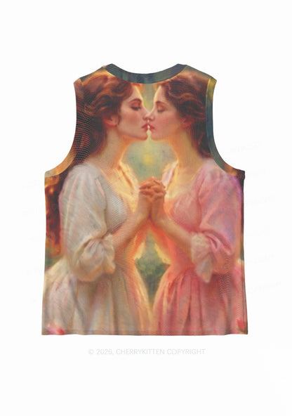 Girls Holding Hands Kissing Pride Y2K Mesh Muscle Tank Cherrykitten