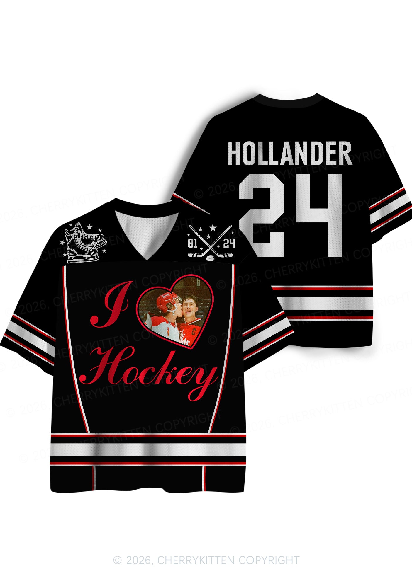 Black I Love Hockey HR Y2K Sport Jersey Shirts Cherrykitten