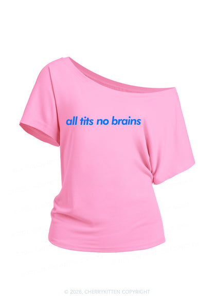 All Txts No Brains Y2K Off Shoulder Tee Cherrykitten