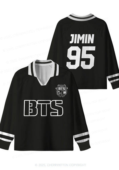 Black Kpop Boys Number Y2K Long Sleeve Sport Jersey Shirts Cherrykitten