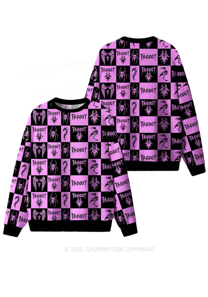 Purple Punk Faggot Pride Y2K Christmas Knit Sweatshirt Cherrykitten