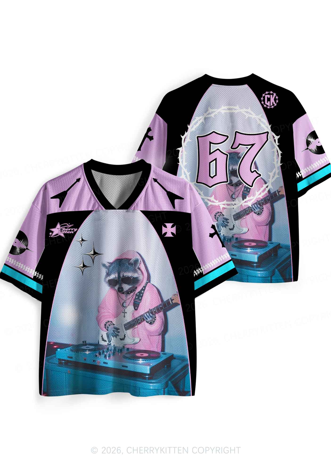 Pink Hoodie Raccoon DJ Y2K Sport Jersey Shirts Cherrykitten