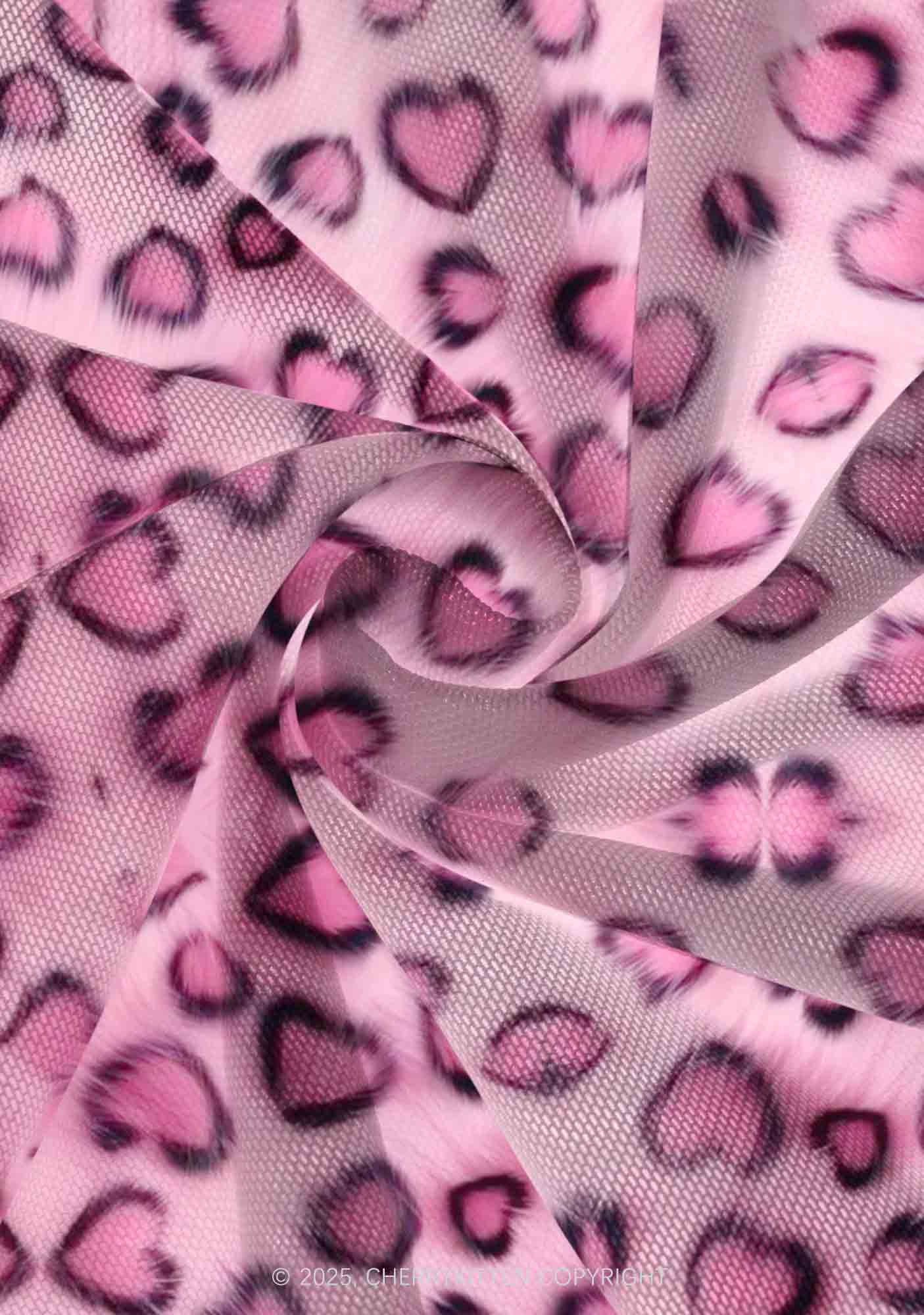 Pink Heart Leopard Y2K Print Mini Layered Skirt Cherrykitten