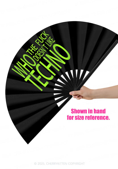 Who Doesnt Like Techno Y2K Rave Hand Fan Cherrykitten