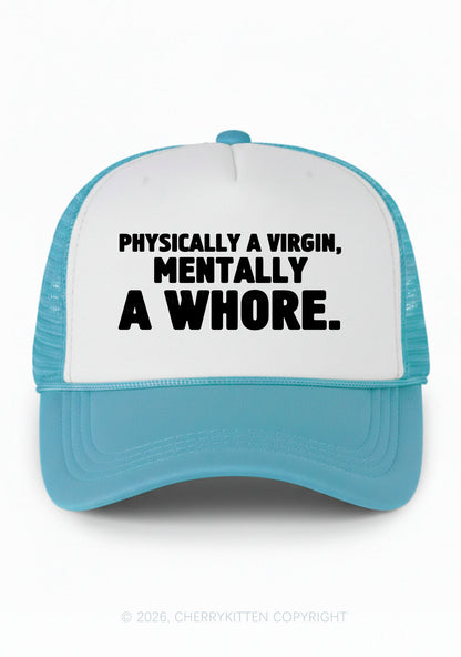 Mentally A Hore Y2K Colorblock Trucker Hat Cherrykitten