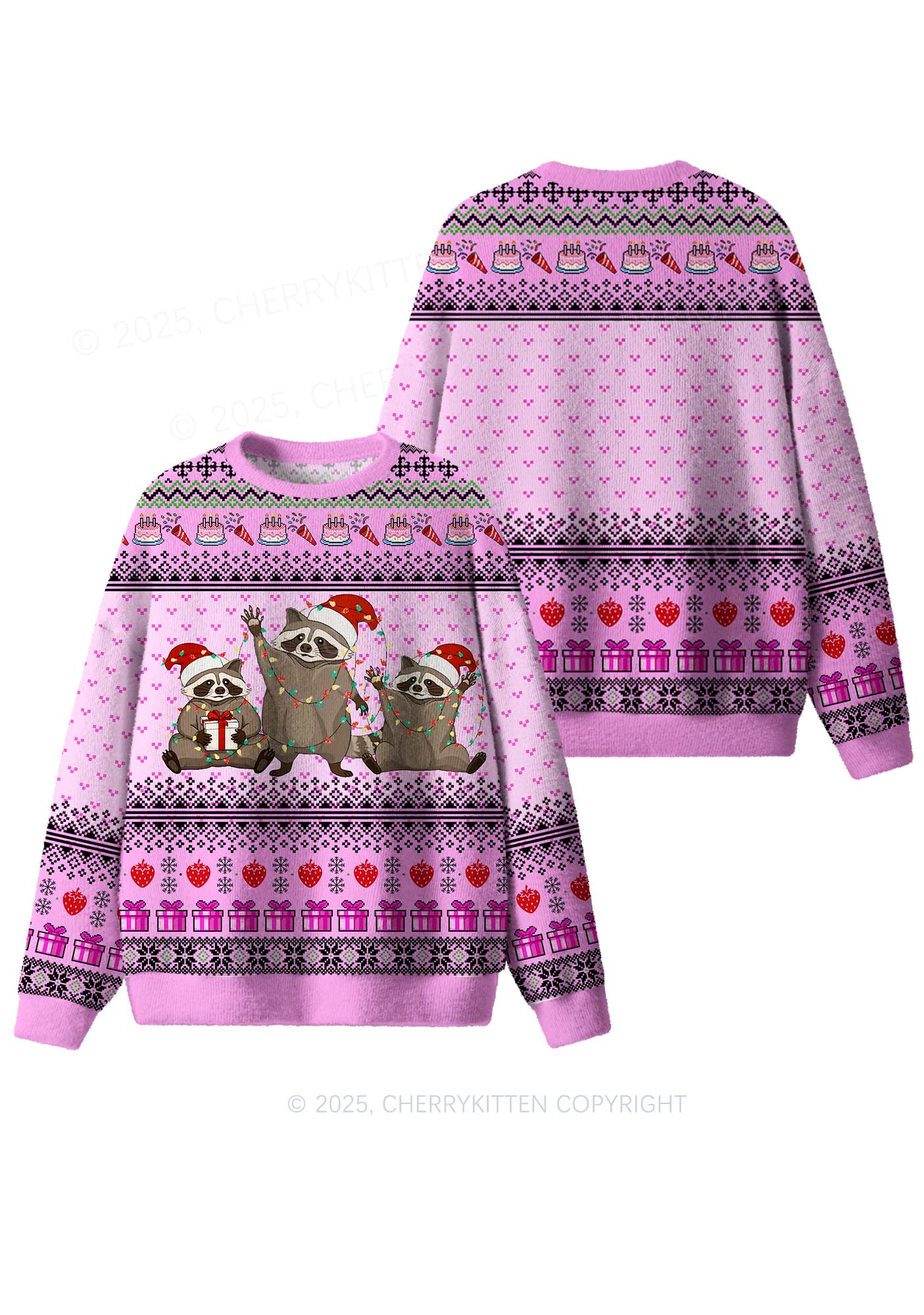 Santa Raccoons Y2K Christmas Knit Sweatshirt Cherrykitten