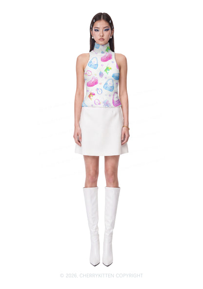 White Jelly Charms Y2K Knit Turtleneck Tank Top Cherrykitten