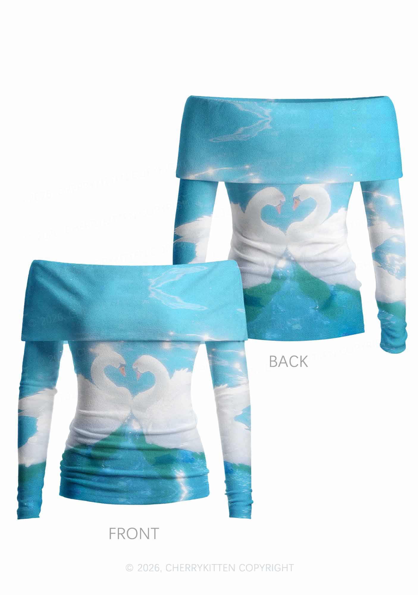 Swan Lovers Y2K Off Shoulder Fold Over Knit Top Cherrykitten